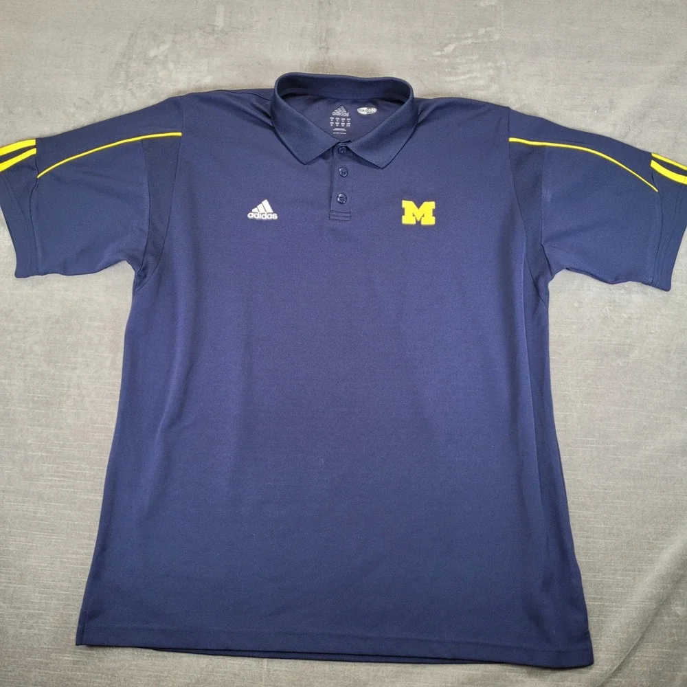 Adidas Michigan Wolverines Mens XL Navy Blue ClimaCool Polo Shirt Short‎ Sleeve